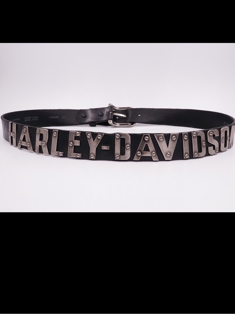 Harley-Davidson Black Leather Silver Logo Belt Size 36